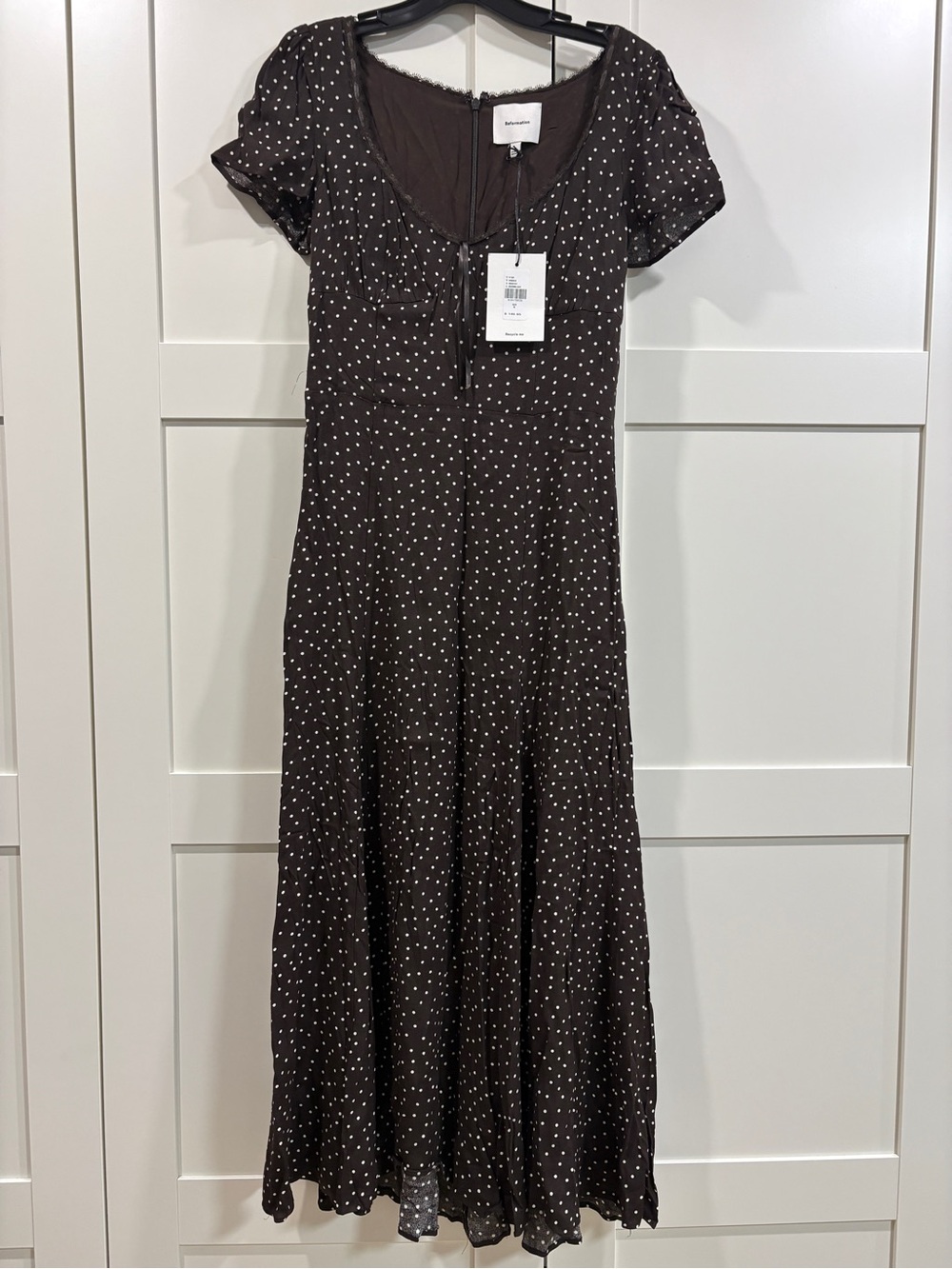 Reformation Afton A-line Maxi Dress with White Polka Dot Print - Picture 3 of 9